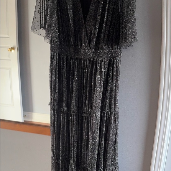 ba&sh Black Metallic Mesh V-Neck Dress - Picture 5 of 6